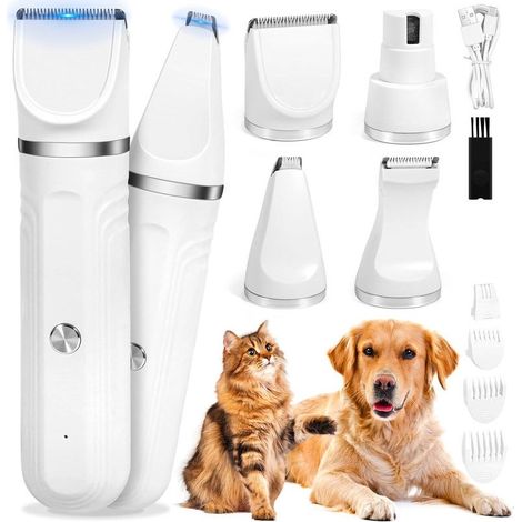 Tondeuse professionnelle sans fil 4 en 1 pour chiens et chats, avec 4 têtes de coupe multifonctions et chargement USB-C
