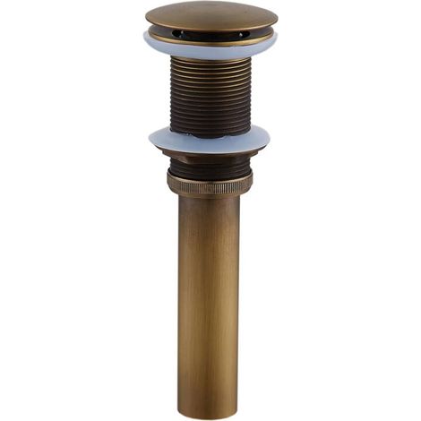 ZVD Tapón de desagüe para fregadero emergente retro, desagüe Click-clack sin rebosadero, válvula de desagüe universal de latón bronce, sifón de lavabo sin orificio de rebosadero pulido - sin rebosader (1/4)