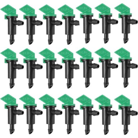 Système d'irrigation goutte à goutte pour jardin (lot de 100), débit de 16 litres par heure, raccord de tuyau de 4 à 7 mm, pour l'arrosage des arbres et arbustes. (Noir/Vert)