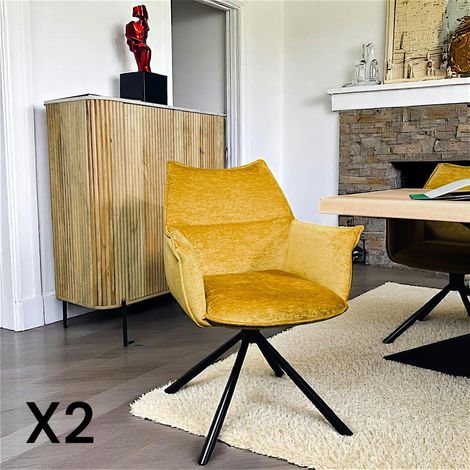 Fauteuil de table en velours doré avec retour (lot de 2) PALERME (1/5)