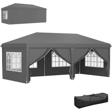 Tonnelle de Jardin Barnum Pliant Côtés Amovibles Structure en Acier Renpourcée Sac de Transport 3x6m Gris Foncé