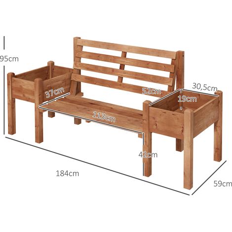 Banc de jardin avec jardinières, en bois, 184 cm x 59 cm x 95 cm, marron (1/5)
