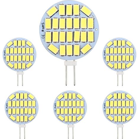 Ampoules LED G4 3W AC12-24V 300lm Blanc froid 6000K 24x5730 SMD Équivalent ampoules halogènes 30W Non dimmable, rondes, pour éclairage de meubles et spots encastrés (lot de 6) (1/4)