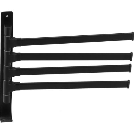 Porte-serviettes rotatif à 4 barres en aluminium spatial, pliable et rotatif, finition noir mat, pour salles de bains, cuisines et hôtels. (1/5)