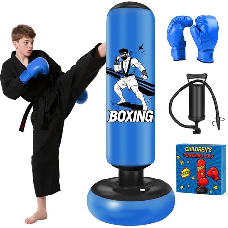 Sac de Frappe Enfant, 168cm Punching Ball Enfants avec Gants de Boxe, Gonflable Sac de Boxe, Cadeau Parfait pour Garçons et Filles 3 à 14 Ans pour Karaté, Taekwondo (1/5)