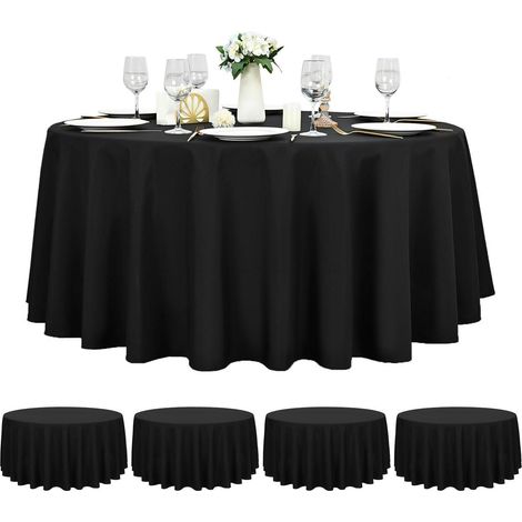 Runde Tischdecke 305 cm Schwarz, 4er-Set, Polyester, Wasserabweisend, Waschbar