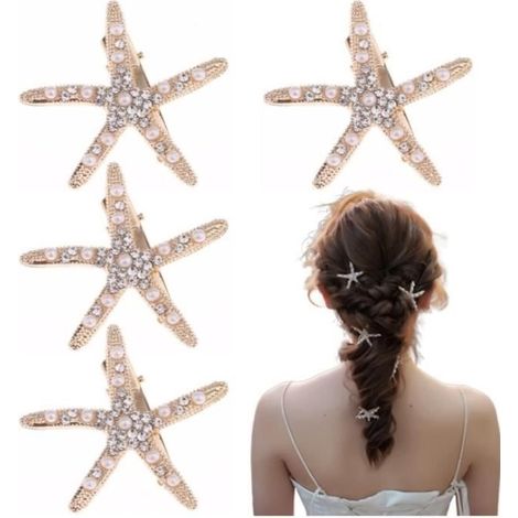 Haarspangen, 4er-Set Seestern-Haarspangen, Braut- und Blumenmädchen-Hochzeitsaccessoires, Strass-Haarspangen (1/4)