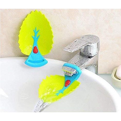Lot de 2 rallonges de robinet bleues à motif de feuille, amusantes et originales pour se laver les mains. (1/5)