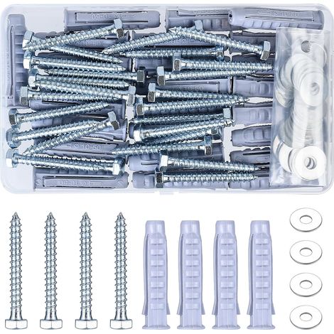 25 Set M8 M12 Screws and Dowels Set, Hollow Caulk Dowel with Hex Screws, Wall Fixing Bolts and Self Tapping Screws for Hollow Drywall, Concrete, Plaster Plates (1/5)