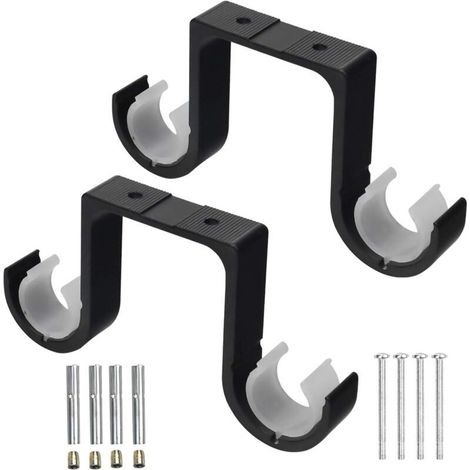 2 Pièces Support de Tringle à Rideau Double Mural et Plafond en Alliage d'Aluminium, pour Diamètre avec 4 Vis et Tuyaux d'expansion Crochets réglables pour Rideaux et Tringles à Vêtements (1/5)