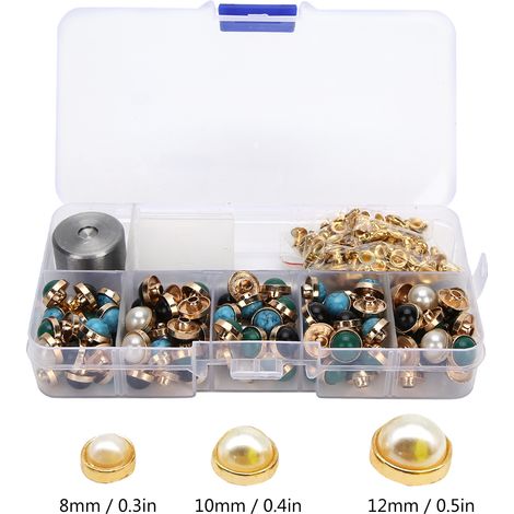 Kit de bricolage comprenant des rivets œil-de-chat de 10 mm, des outils et des rivets assortis de couleur. (1/2)