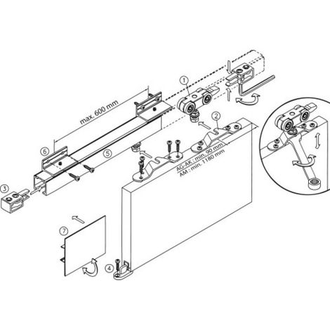 Garniture de porte coulissante en bois – Kit complet pour porte jusqu'à 40 kg – Longueur 2 m – 2 roulettes et accessoires inclus – ROB