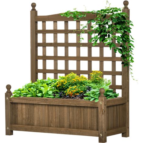 Jardinière sur pied avec treillis bois massif 64x28x75 cm