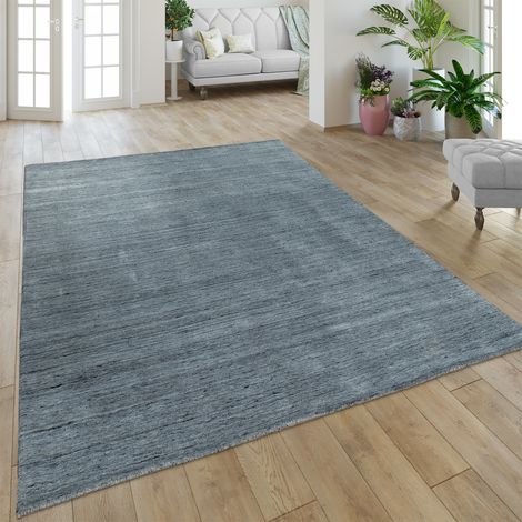 Paco Home Alfombra Elegante Hecha A Mano De Alta Calidad De Algodón Y Rayón Viscosa Jaspeada En Gris Oscuro 80x150 cm (1/4)