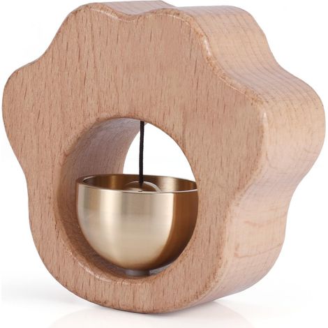 1 Cloche de commerçant, Design patte de chat, Matériau hêtre et cuivre, Sonnerie magnétique, Décoration pour porte d'entrée magasin maison (1/5)