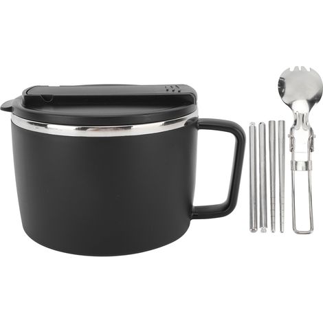 Bol à nouilles instantanées en acier inoxydable 304, 1200 ml, grande capacité, avec couvercle isolant, baguettes et cuillère (1/5)