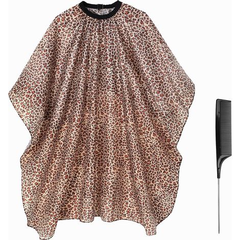 Friseurumhang mit Leopardenmuster – 120 cm x 140 cm – Wasserfest – Verstellbar – Geeignet für Friseursalons – Für Erwachsene und Kinder – Mit Kamm (1/5)