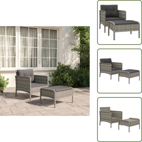 Taburetes - vidaXL Set de muebles de jardín 2 pzas cojines ratán sintético gris - Ratán sintético