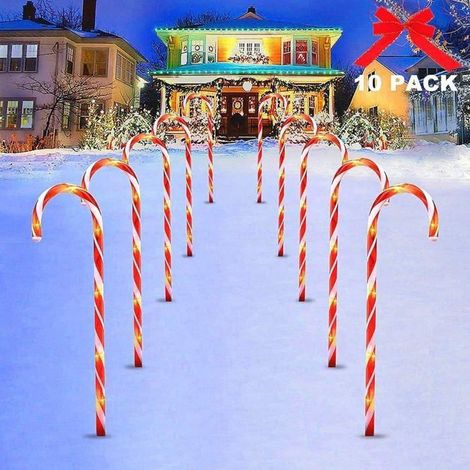 Décoration lumineuse de Noël extérieure, ensemble de 10 guirlandes lumineuses LED pour jardin en forme de cannes de Noël, éclairage de chemin. (1/5)