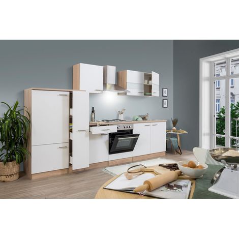 Cuisine Kitchenette bloc cuisine intégrée Chêne Blanc Merle 300 cm Respekta