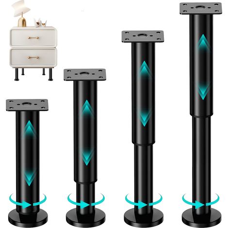 4 Pieds de Meubles Réglables, Réglables en Hauteur Noir 25-42cm avec 16 Vis (1/5)