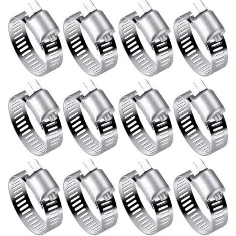 Lot de 12 Colliers de Serrage Tuyau en Acier Inoxydable 304 - Réglables (16-25mm) pour Tuyaux d'Eau, Réservoirs de Gaz et Tubes Automobiles (1/4)