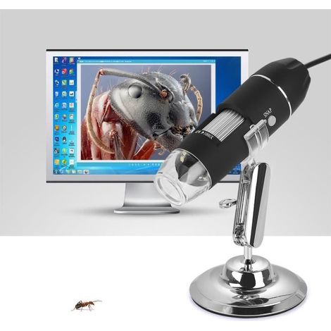 Microscope numérique portatif USB 2.0 - X1000 caméra à microscope à 8 LED, Capteur couleur HD CMOS, 2 méga pixels, avec support (1/4)