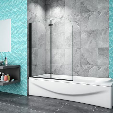 AICA 900x1400mm Matt Black Aluminum Hinge 2 Folding Bath Shower Screen Door Panel (1/4)