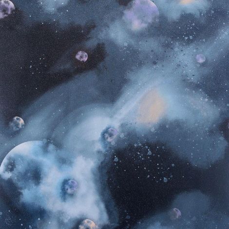 Arthouse Out of This World Navy Wallpaper Space Planets Textured Glitter Vinyl (1/4)