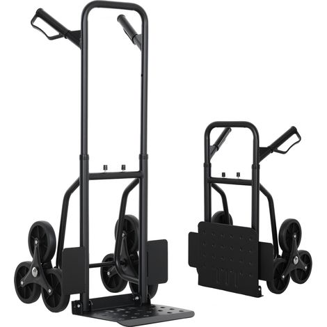 Carrello a mano pieghevole per salire le scale, portata 120 kg, 6 ruote, in acciaio, con funi telescopiche, dimensioni 44x67x106,5 cm, colore nero. (1/5)