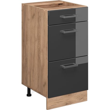 Küchenunterschrank R-Line, Anthrazit Hochglanz, 40 cm mit Schubladen, ohne Arbeitsplatte, Vicco