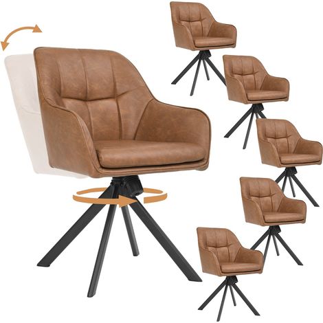 Goeurvant Sillas de comedor Marrón de Polipiel, con reposabrazos, 360° y mecedora - Set de 6 (1/5)