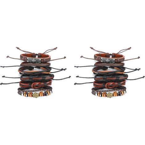 2 Set Wrist Leather Bracelet Retro DIY Hand‑Woven Vintage Craft Wrist Ornaments Decorations (1/5)
