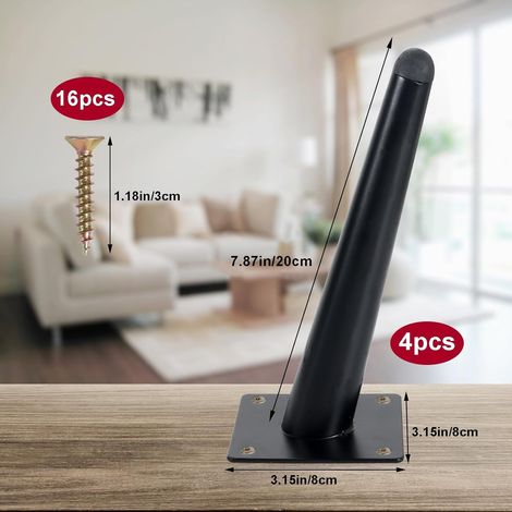 pieds de meubles antidérapants en métal de 20 cm pour table, chaise, armoire, canapé, salle de bain, cuisine (1/4)
