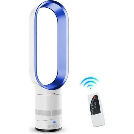 Ventilateur de sans pales, ventilateur tour de 16 pouces, ventilateur de base oscillant à 80°, avec télécommande, LED- bleu