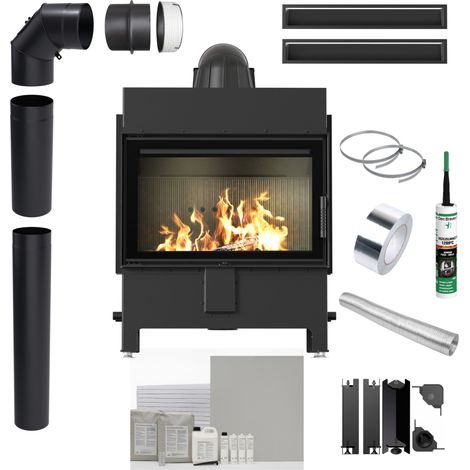 Kamineinsatz KRATKI LUCY 14 kW Ø200 SCHWARZ Schließung Einbauset (1/5)