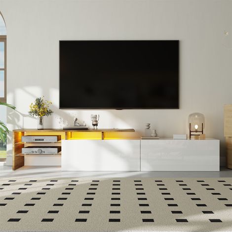 TV-Lowboard Design 170x33x33,5 cm - LED-Beleuchtung - Buffet Niedrig - Glasregale - 2 Schubladen - Weiß (1/5)