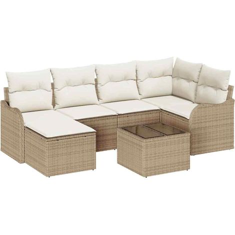 Maison Exclusive - Set Divano da Giardino 7 pcs Beige e bianco Poly Rattan