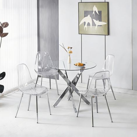 Set da pranzo 5 pezzi con sedute in velluto, schienale alto ergonomico, gambe placcate oro, metallo cromato (1/5)