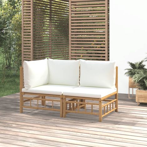 Salon de jardin 2 pcs - Ensemble Table et Chaise de Jardin - avec coussins blanc crème bambou BV772353 - BonneVie (1/5)