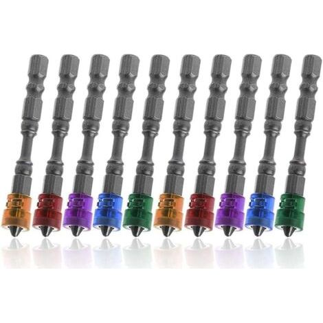 BUNTHAUS 10 Stück Sechskantschaft Phillips PH2 Schraubendreher-Bits Magnetischer S2-Stahl 65 mm Anti-Rutsch-Schraubendreher-Bits mit Tiefenanschlag für Trockenbauschrauben (1/5)