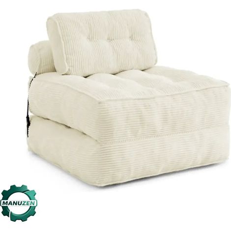 Manuzen - Fauteuil de sol convertible en lit – velours côtelé beige (1/5)