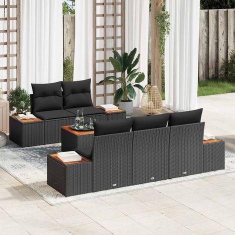 vidaXL Garten-Sofa-Set mit Speicher 6 pcs Schwarz Poly Rattan (1/5)