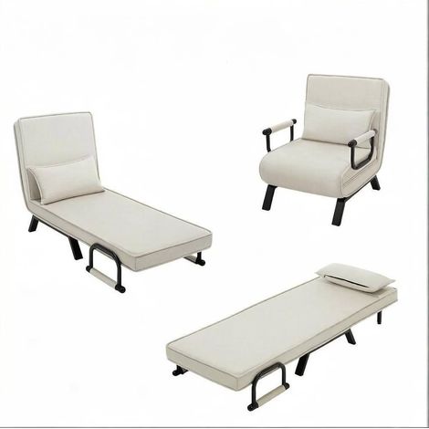 Fauteuil convertible 3-en-1 avec fonction lit, revêtement en lin, structure métallique, réglable en 5 positions (1/5)