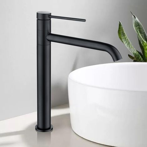 Mitigeur Lavabo Noir Inox SS304, Robinet Vasque Hauteur Élevée, Bec Pivotant 360°, Accessoire Salle d'Eau, Mélangeur Moderne pour Lavabo (1/5)