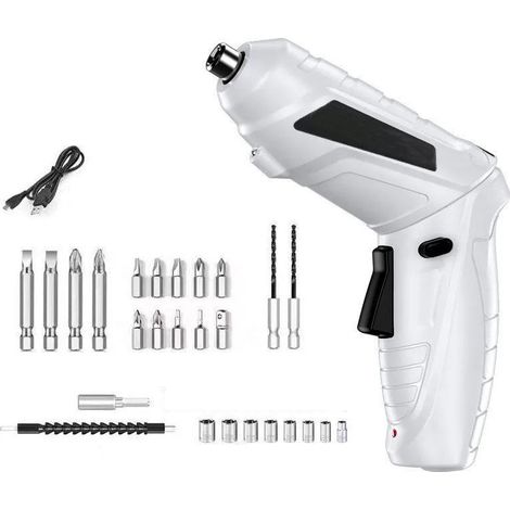 Perceuse Visseuse Sans Fil 3.6Nm, Visseuse Devisseuse 1300mAh 3.6V + 26 Accessoires, 2 Sens Rotation + Lampe LED, Câble Charge USB, Idéal pour Artisans, Installation de Meubles et Jouets (1/5)