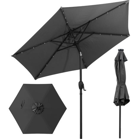 230 cm Sonnenschirm mit LED-Solarbeleuchtung und Kurbel