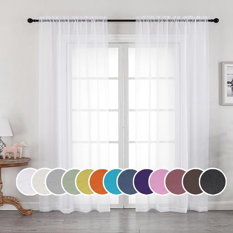 Sheer White Curtains, Sheer Curtains Lot de 2 Rideaux de 2 Panneaux de 201 cm de Long et de 2 Panneaux pour Salon ou Chambre à Coucher, 2 pièces, Taille L x 201 cm (1/5)