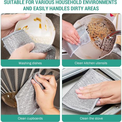 Lot de 12 Torchon à vaisselle en fil métallique, double couche, torchon à vaisselle, chiffon à vaisselle en métal, outil de nettoyage en laine d'acier, outil de lavage multifonction pour la cuisine (1/5)