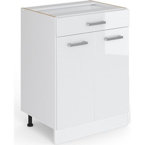 Base universale R-Line, Bianco lucido, 60 cm con cassetti, senza piano di lavoro, Vicco